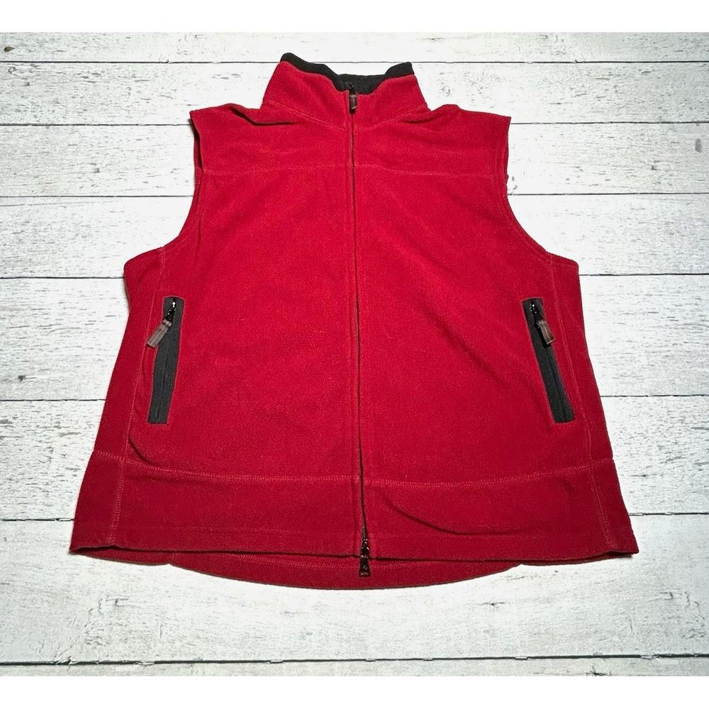 St. John's Bay Mens Red Full Zip Fleece Vest Pockets Stand-Up Collar Size L